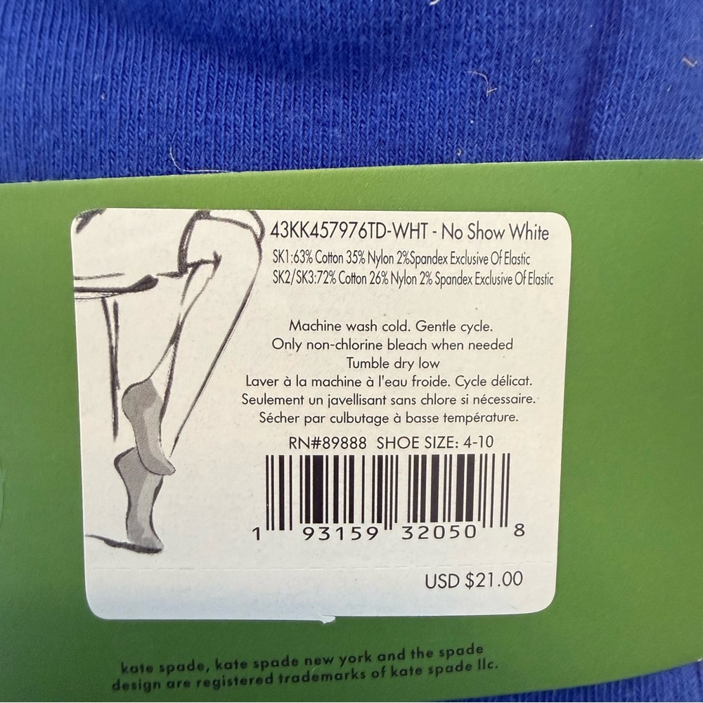Kate Spade 3-Pack No Show Socks Salsa & Stripes Blue White - Picture 5 of 5